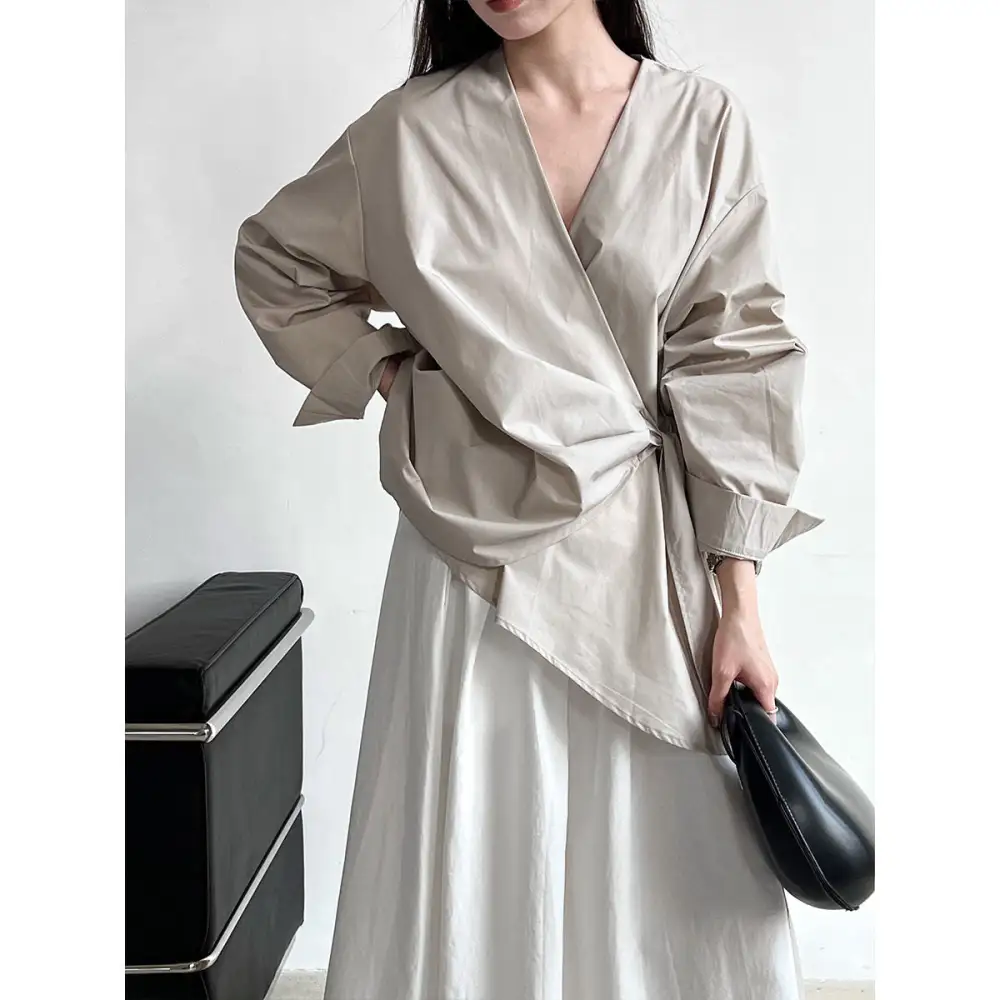 Textured Asymmetrical Waist Tie Shirt