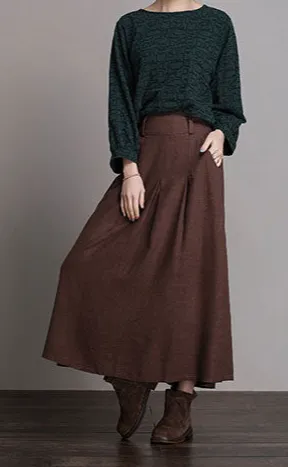 Structured Linen A Line High Waist Maxi Skirt