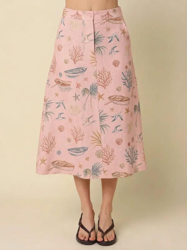Women's Beach Lover Nautical Boat Coral Printed Skirt