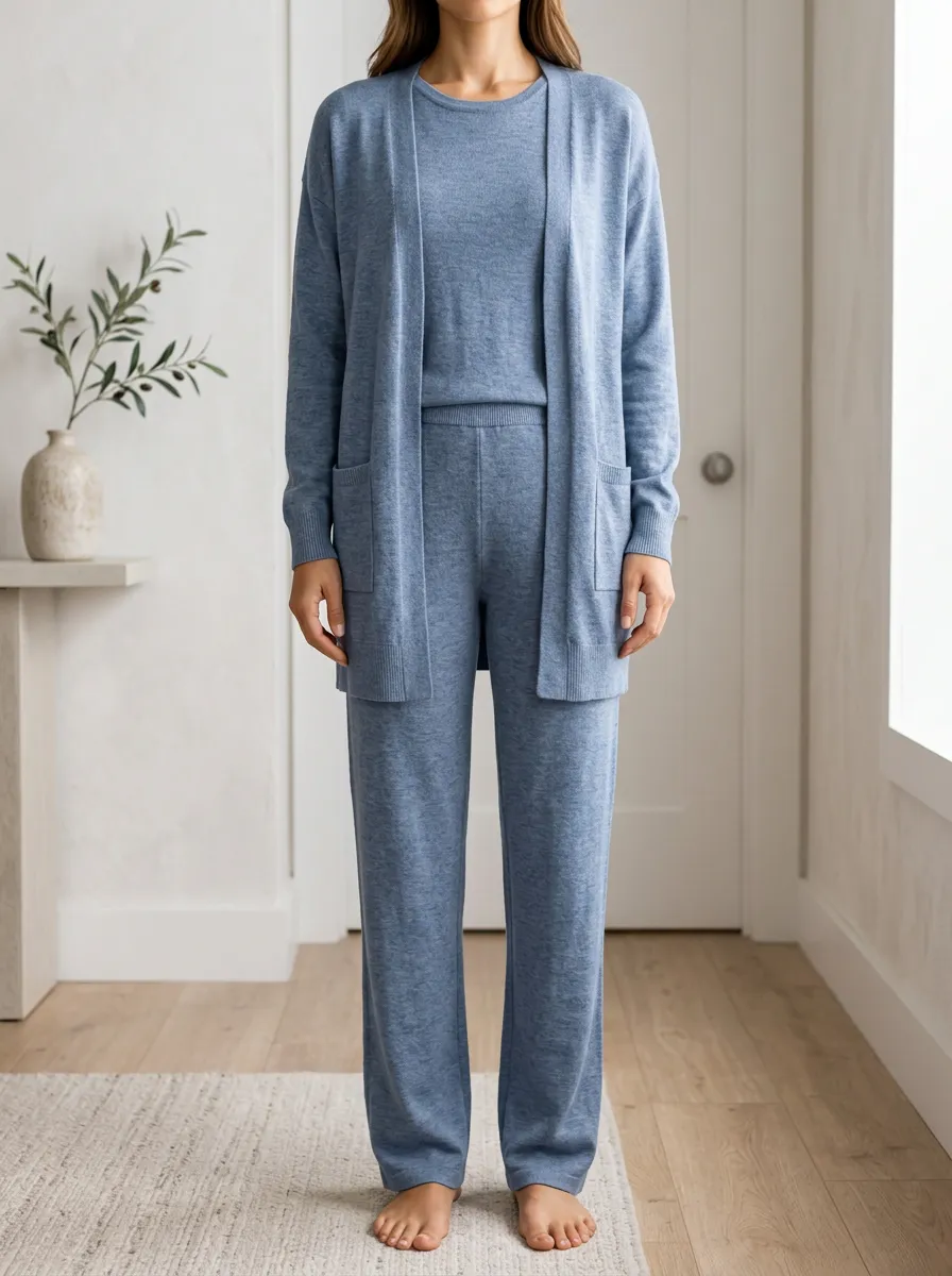 Women's Modern Casual Knit Cardigan And Pants With Tank Top Three Piece Outfit