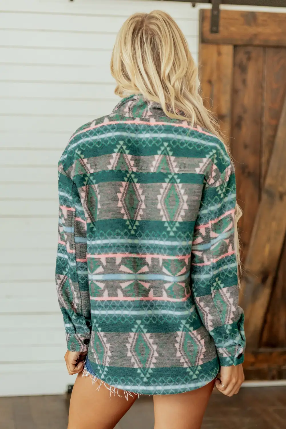 Women's Geometric Print Button Front Long Sleeve Shacket