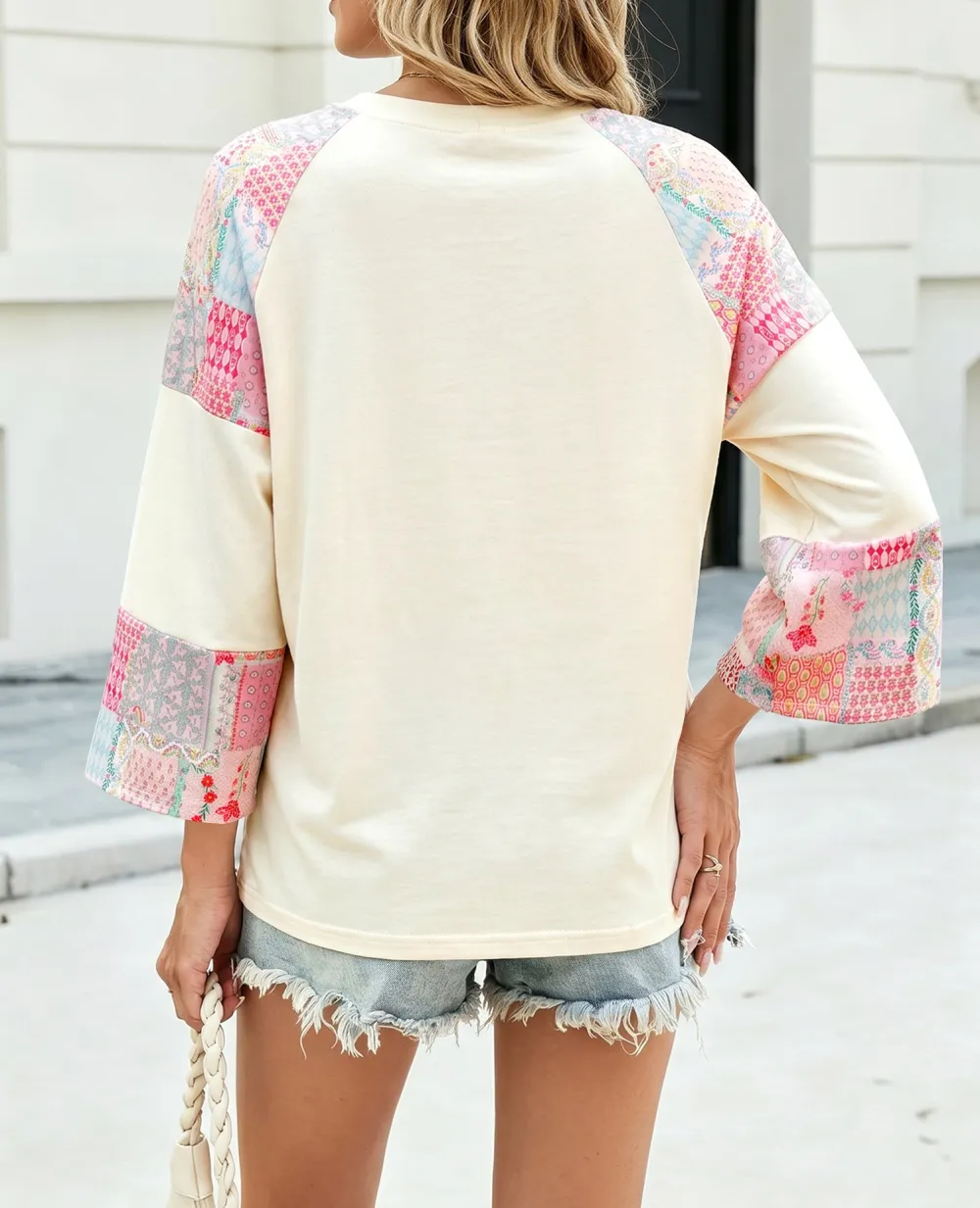 Floral Print Colorblock Long Sleeve Women's Top