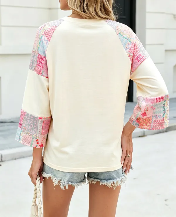 Floral Print Colorblock Long Sleeve Women's Top