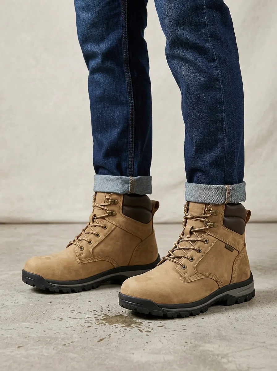 Unisex Outdoor Waterproof Tan Leather Work Boots