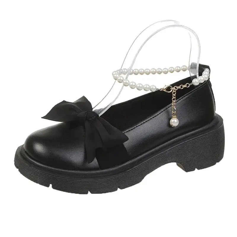 Pearl-Detail Chain-Detail Platform Flats