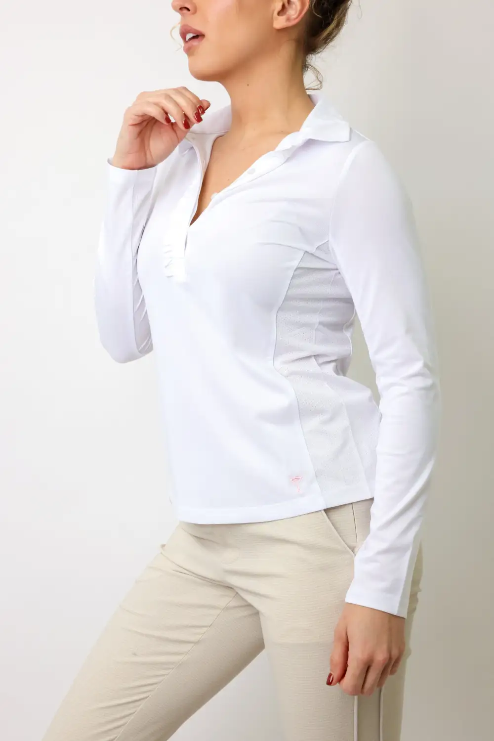 Button Ruffle Long Sleeve Shirt