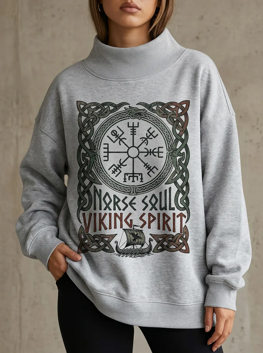 Women's Norse Viking Compass Dragon Printed Sweatshirt