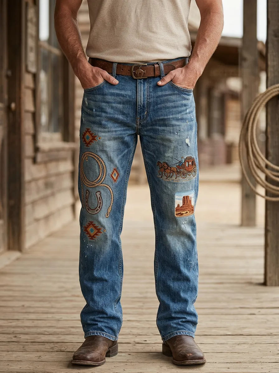Men's Heritage Inspired Western Cowboy Horse Lasso Jeans