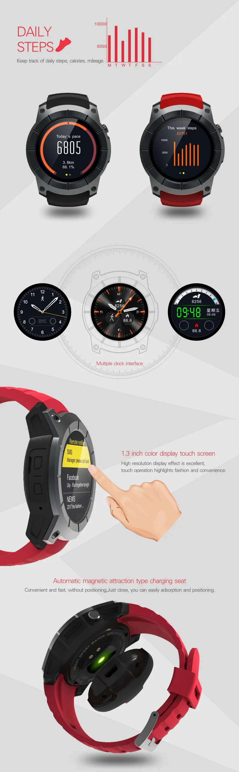 Sports Pedometer Smartwatch support Sim card