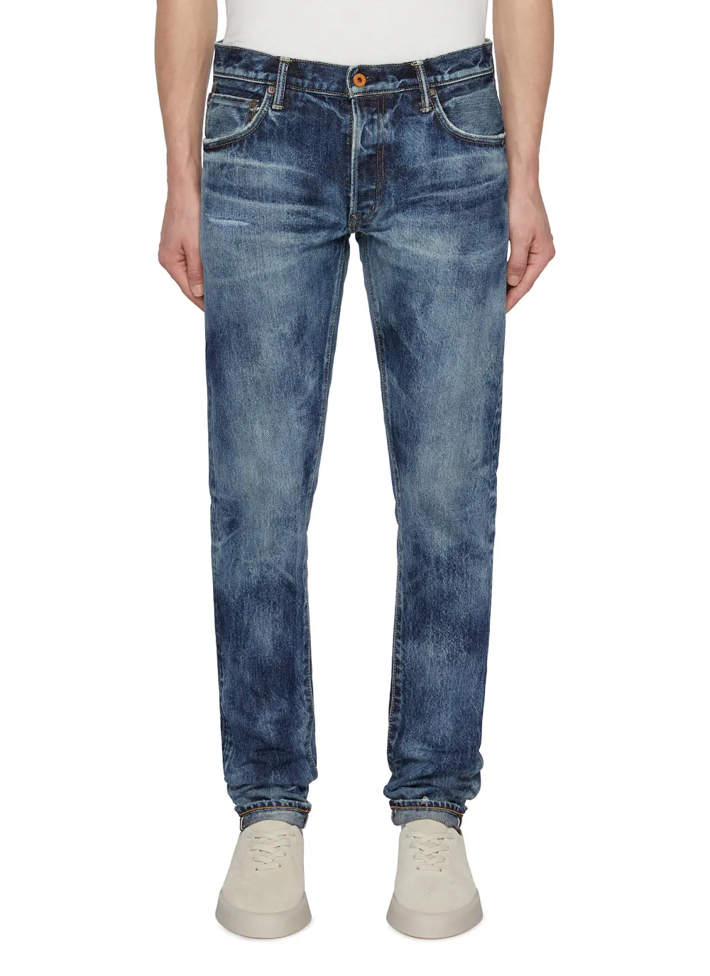 Simple Soft Straight-Cut Blue Cottom Jeans