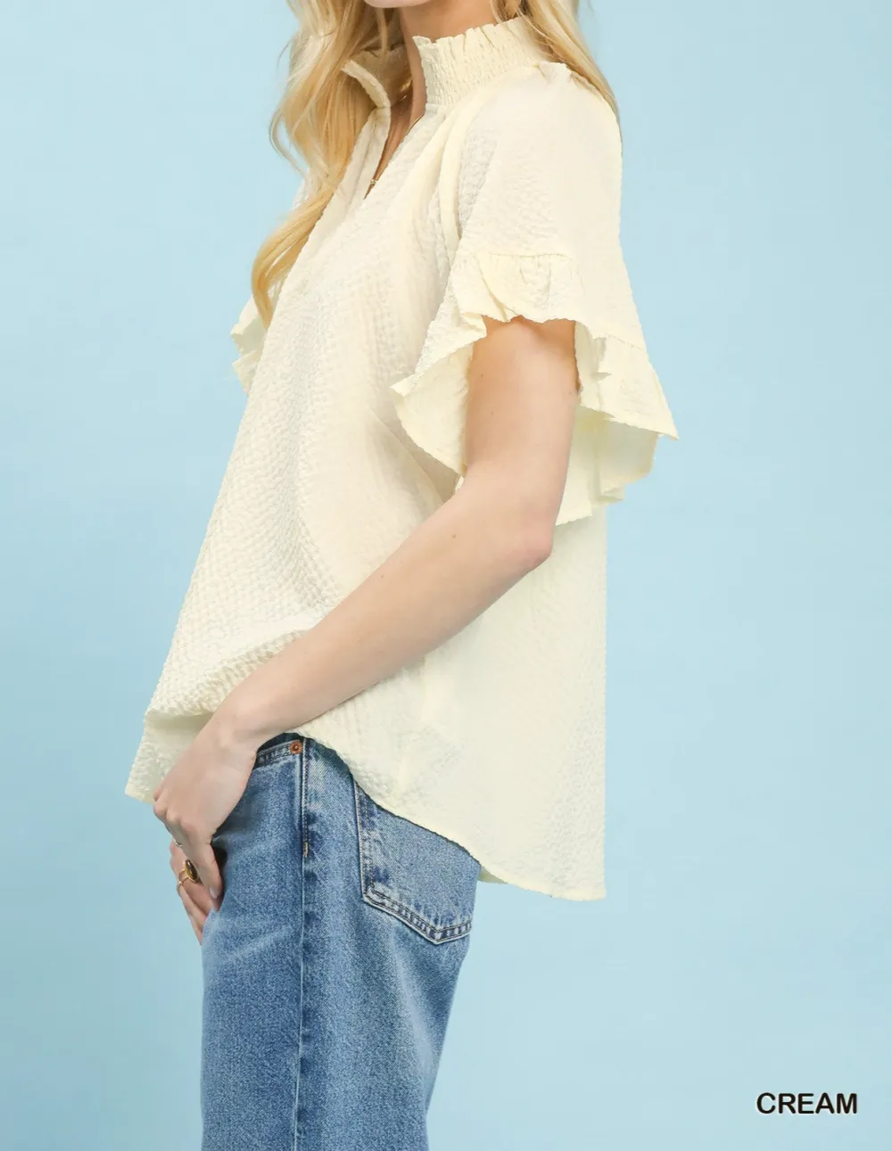 Textured Ruffle Sleeve Blouse