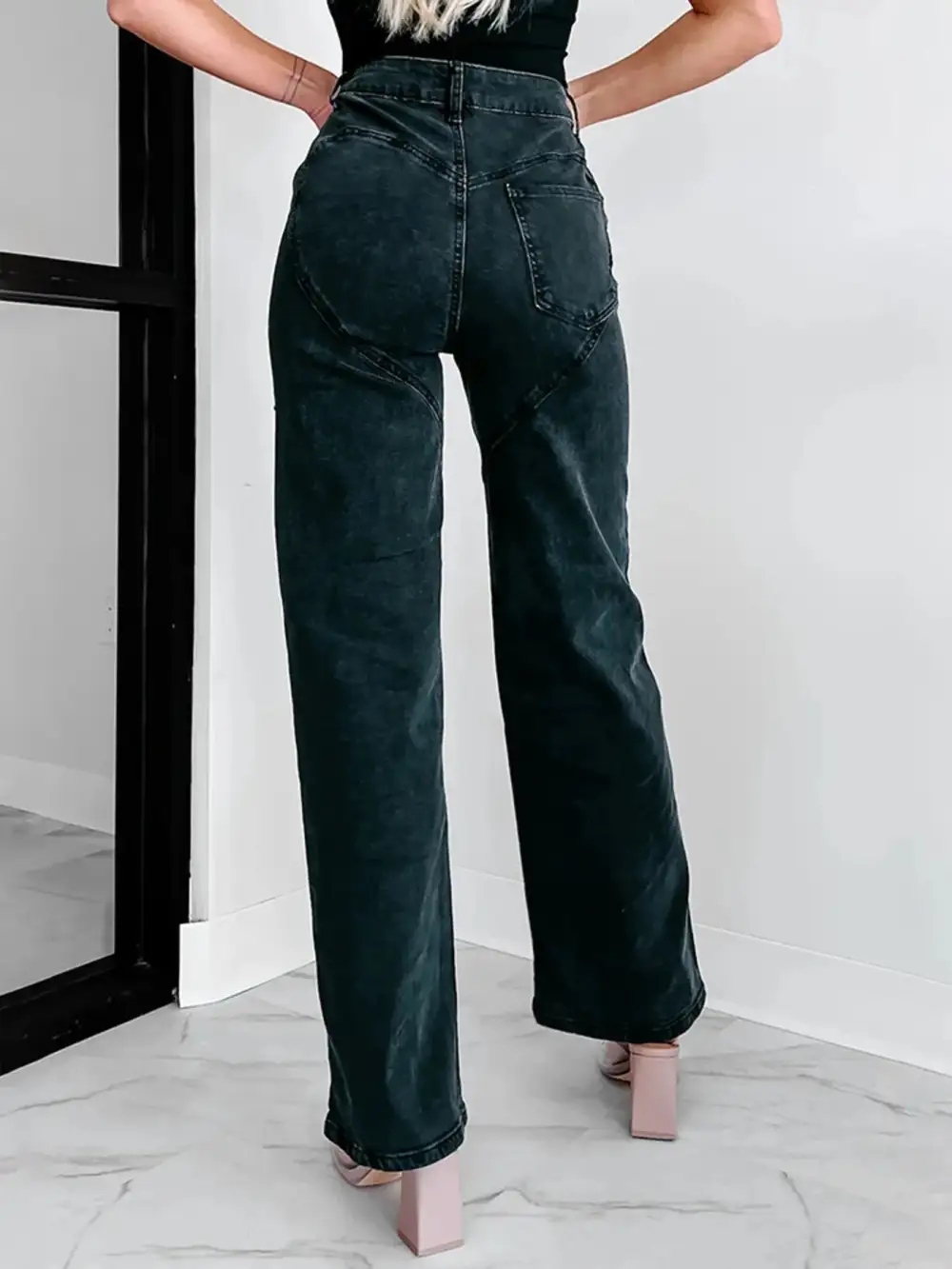 Sharp Wide Leg Ripped Denim Jeans