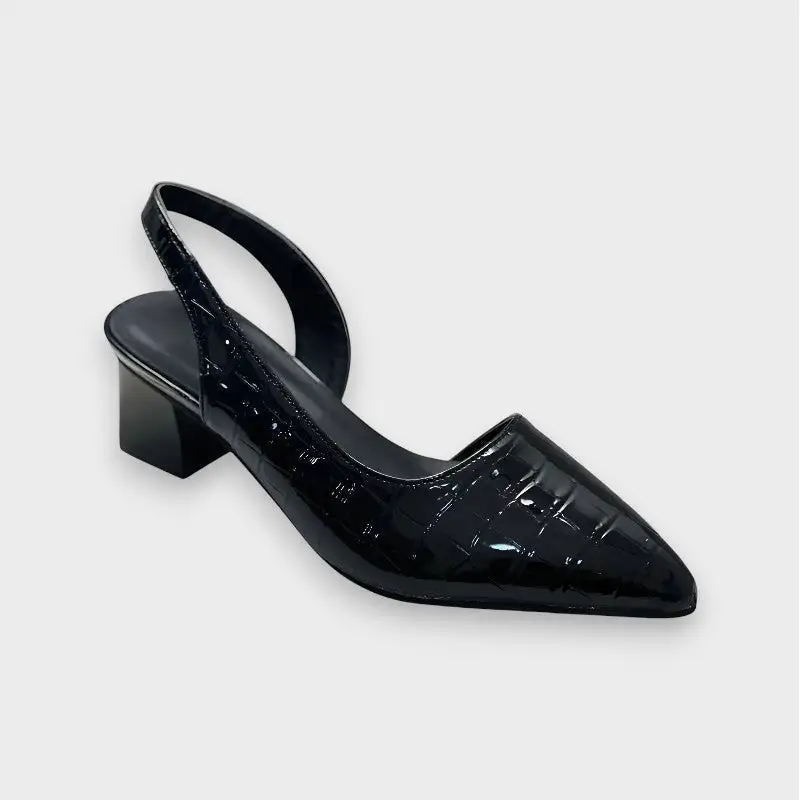 Patent Block Heel Pointed Toe Classic Pumps
