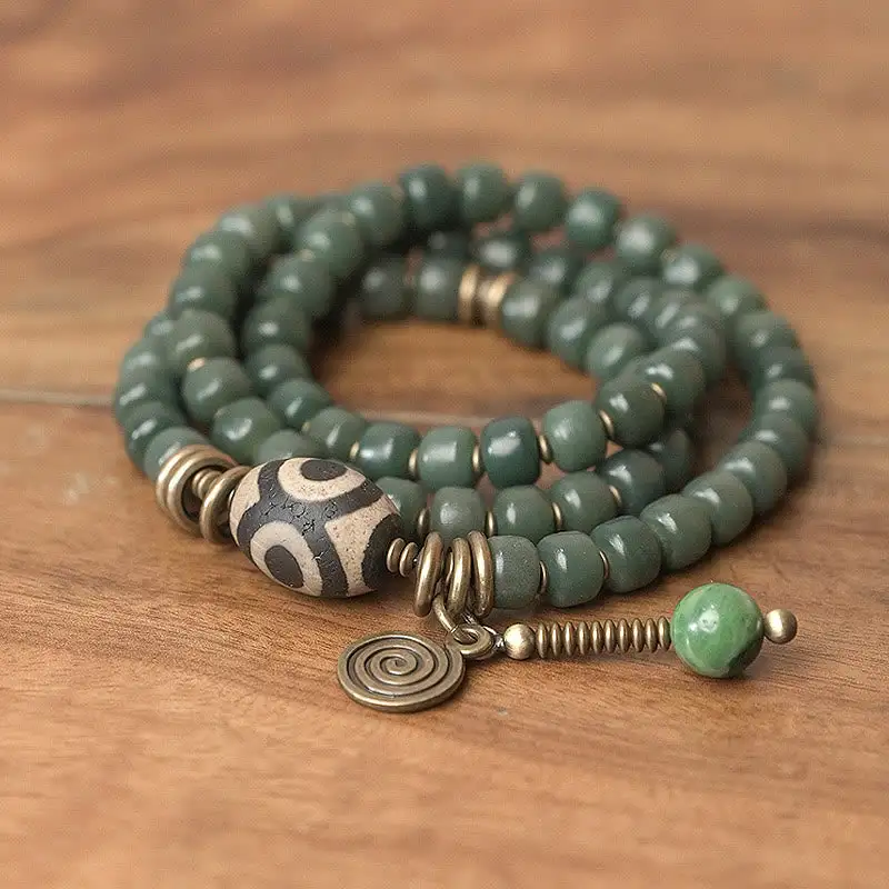 Bodhi Seed Dzi Bead Triple Wrap Mala Bracelet