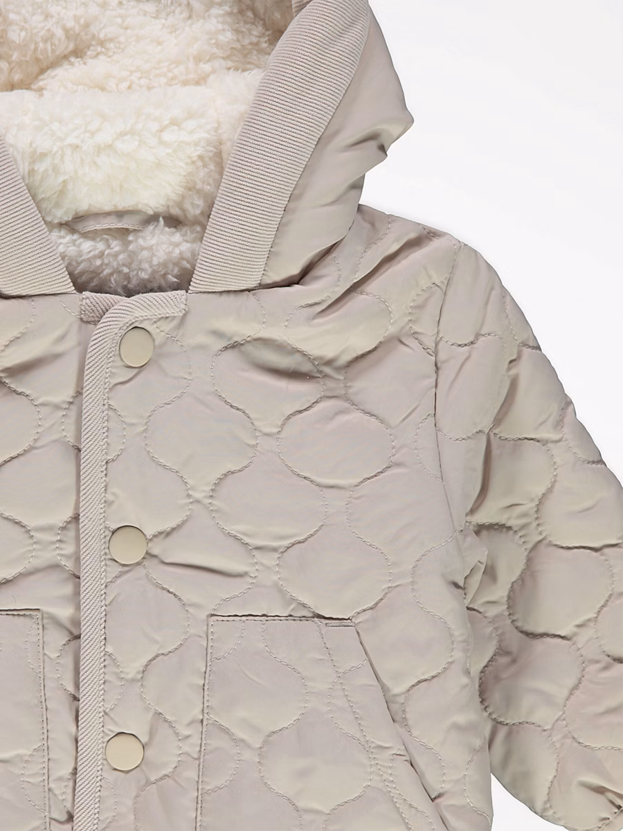 Stone Fleece Lined Quilted Coat detail 2