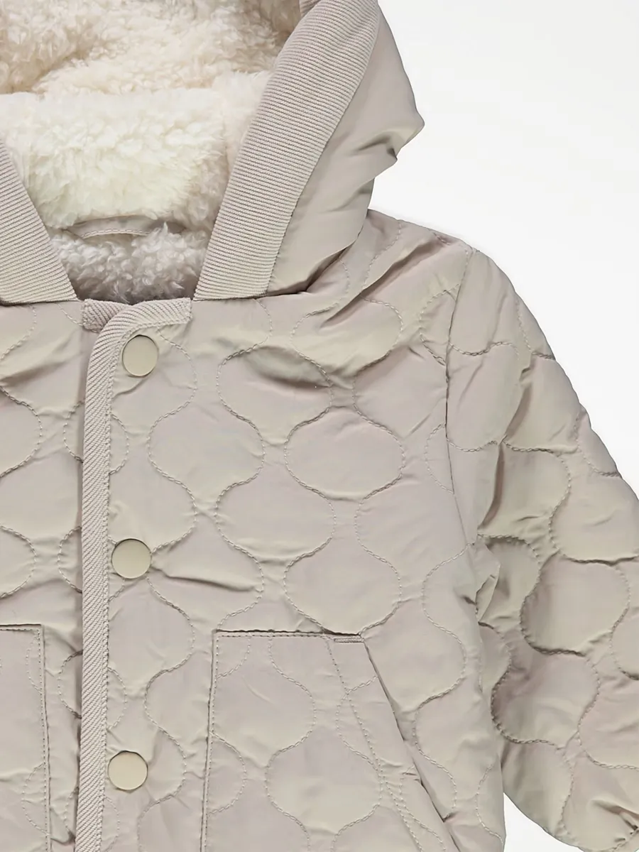 Stone Fleece Lined Quilted Coat