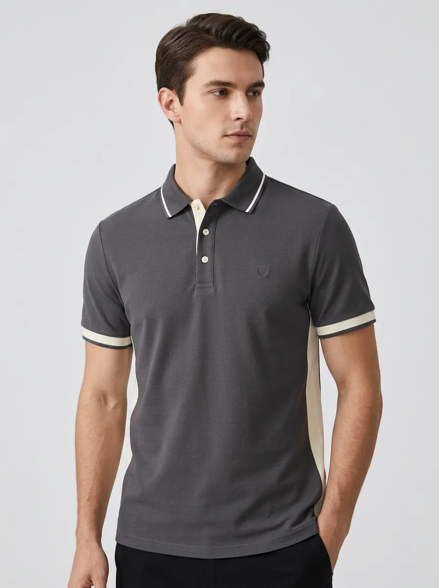 Men's Casual Contrast Trim Shield Logo Polo Shirt