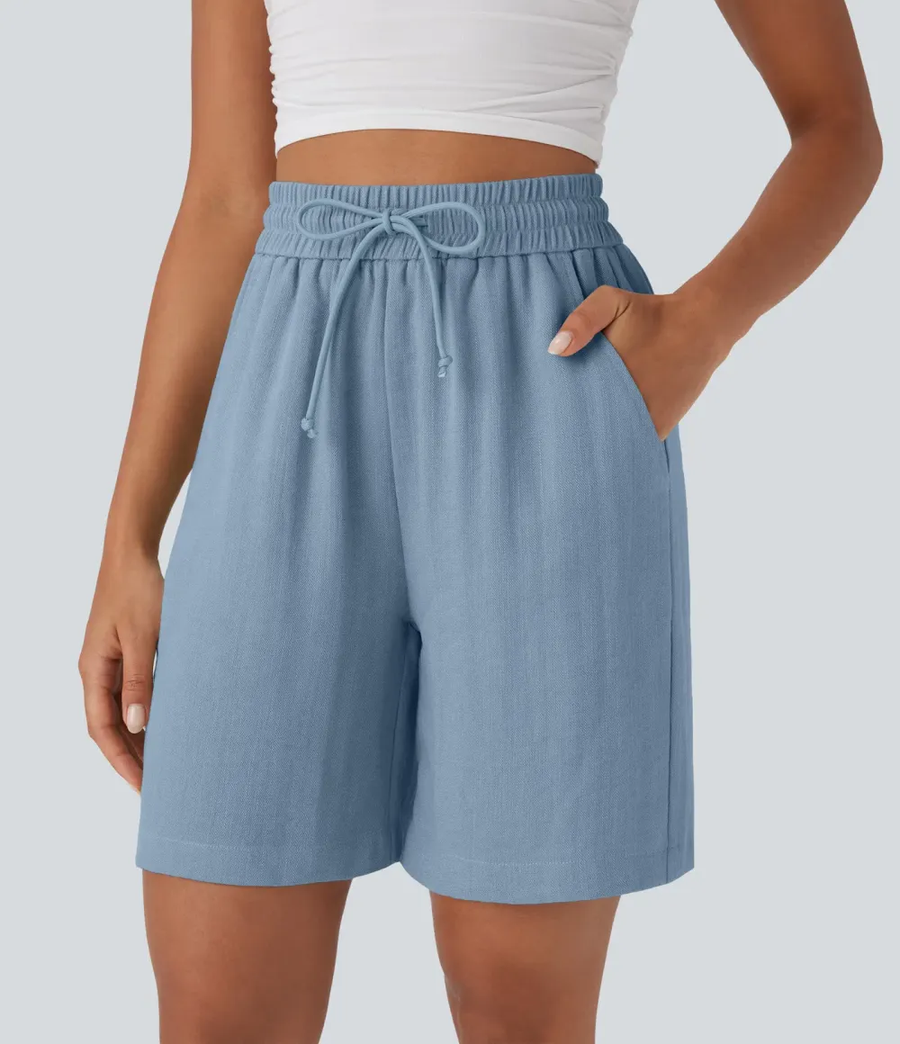 2026🔥High Waisted Drawstring Casual Linen-Feel Shorts with Pockets