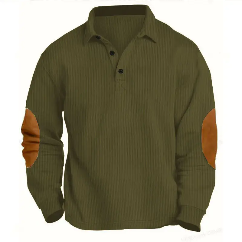 Contemporary Button Placket Long Sleeve Polo Shirt