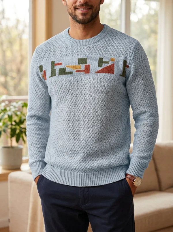 Men's Geometric Textured Knit Sweater