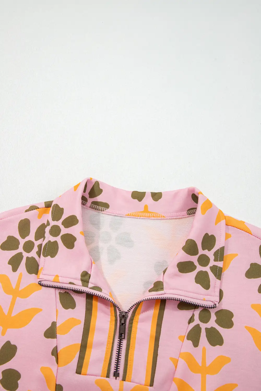 Floral Striped Zip Front Dress Casual