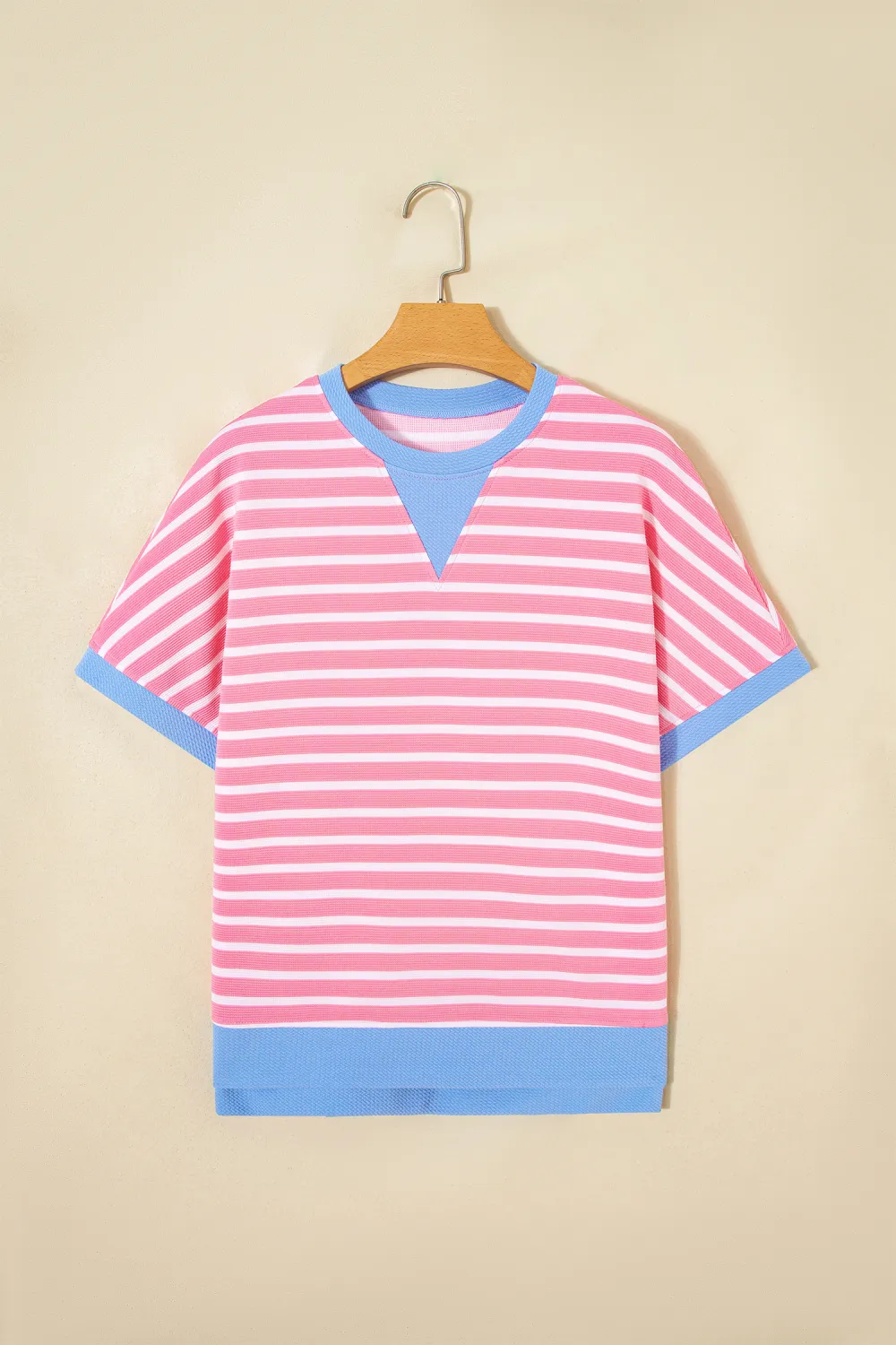 Pink Stripe Contrast Trim Loose Top