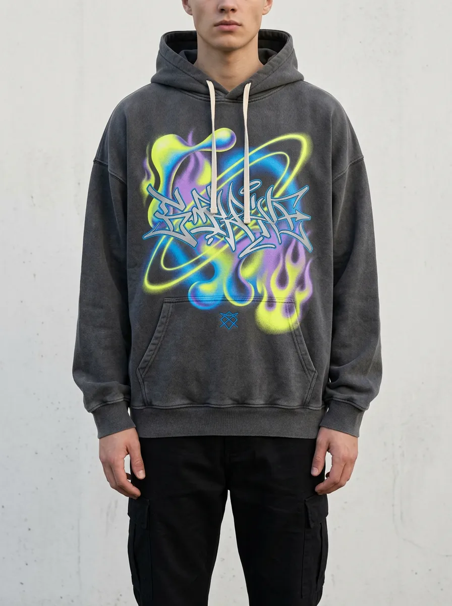 Unisex Graffiti Planet Flame Graphic Hoodie