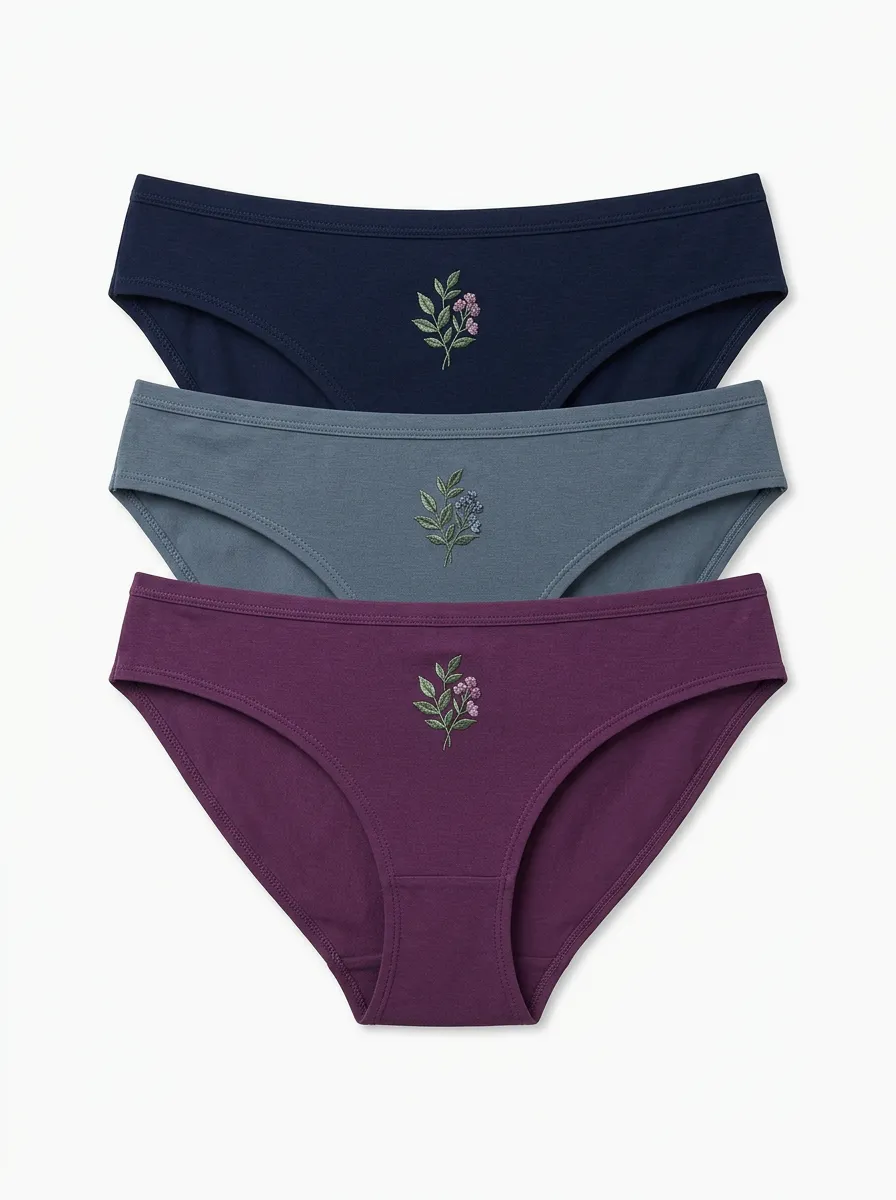 Women's Floral Botanical Embroidered Bikini Brief Set