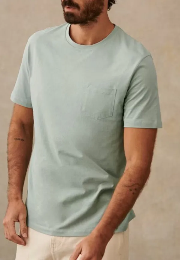 Sea Green Pocket Crew Neck Casual T-Shirt
