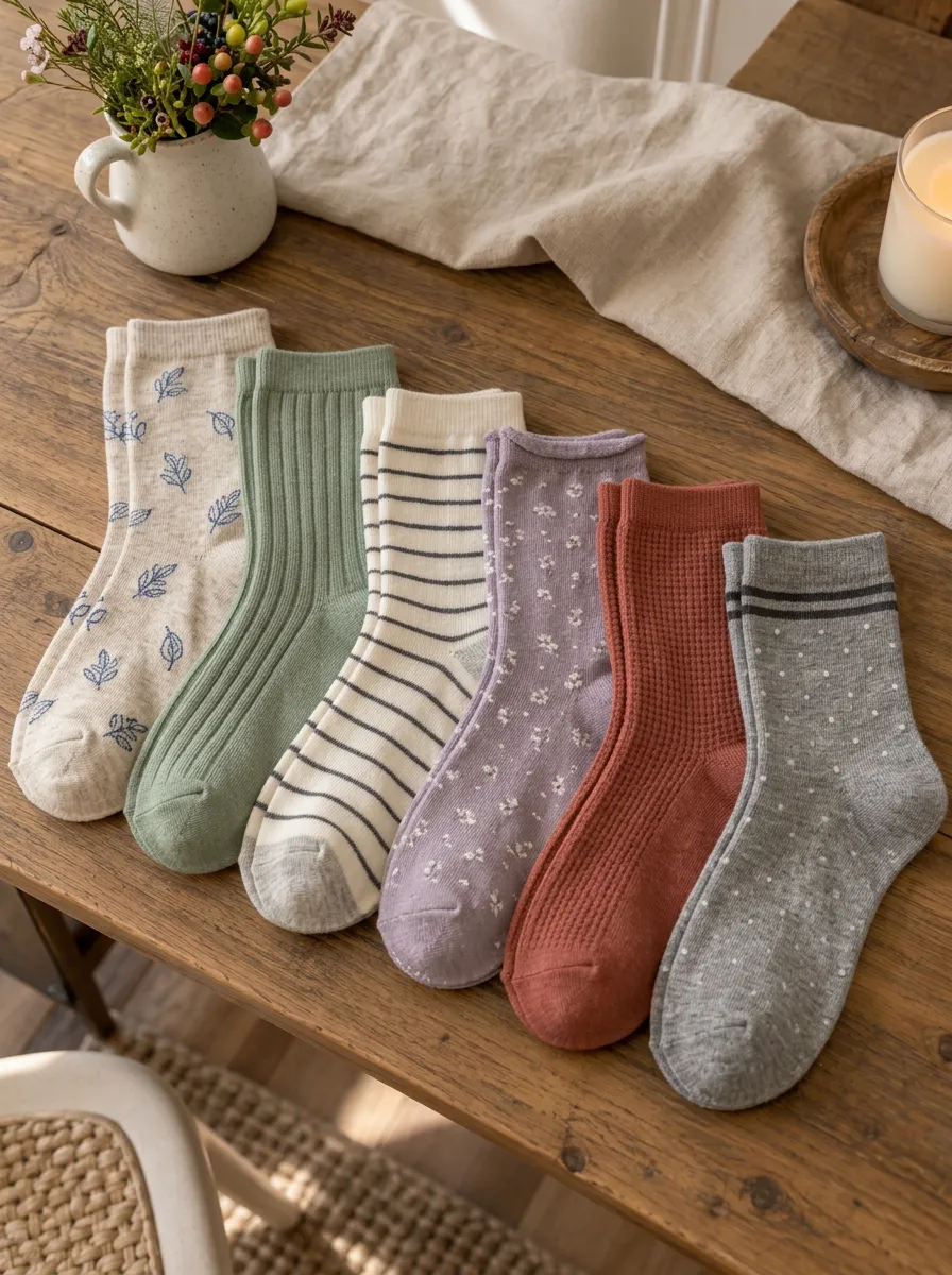 Women's Vintage Floral Striped Polka Dot Printed Crew Socks Set