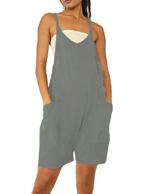 Zipper Pocket Spaghetti Straps Jumpsuit Overall Accessory