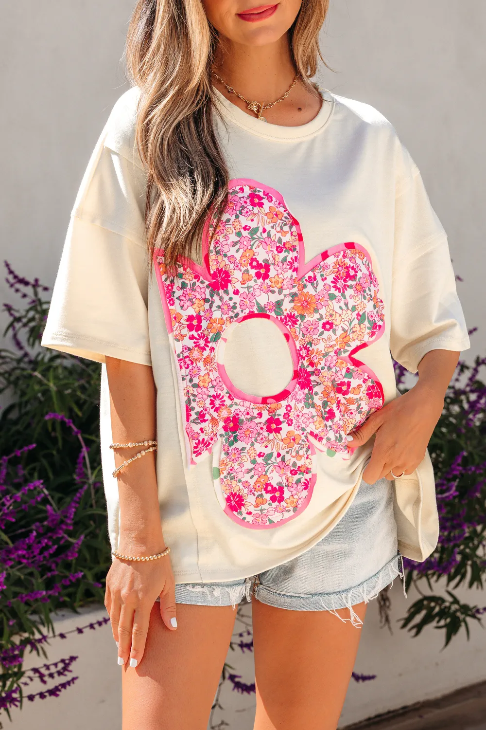 Jet Stream Floral Patched Raw Tee