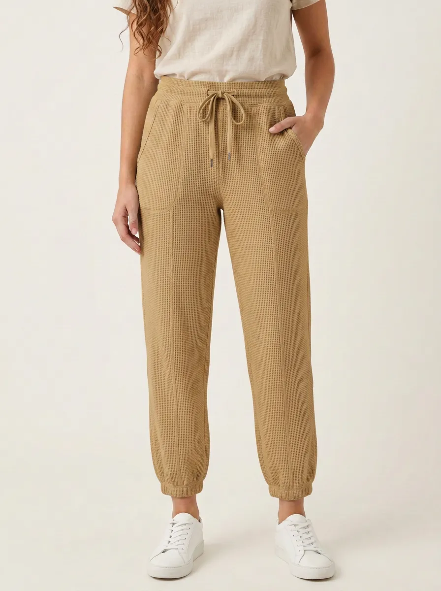 Women's Casual Waffle Knit Drawstring Jogger Pants