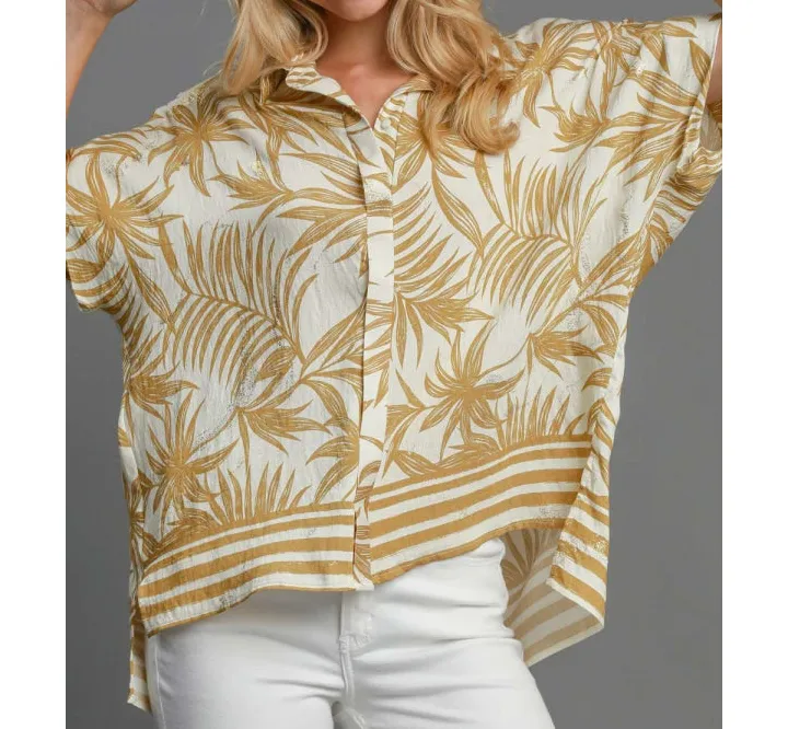 Full Size Tropical Print Button Down Shirt Plus Size