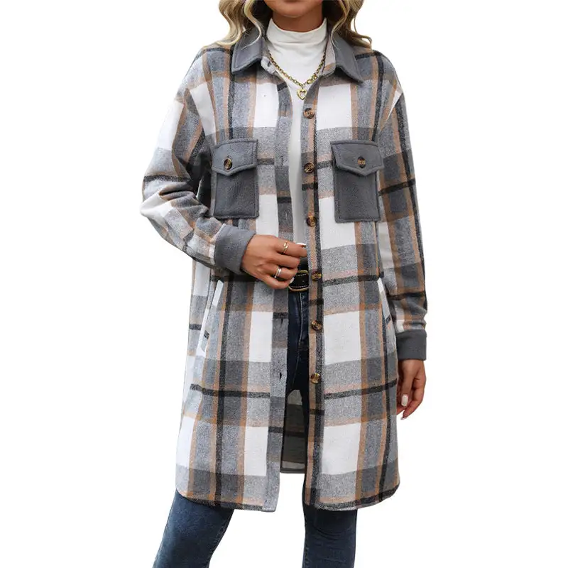 Women's Chic Shirt Plaid Button-Detail Outwear