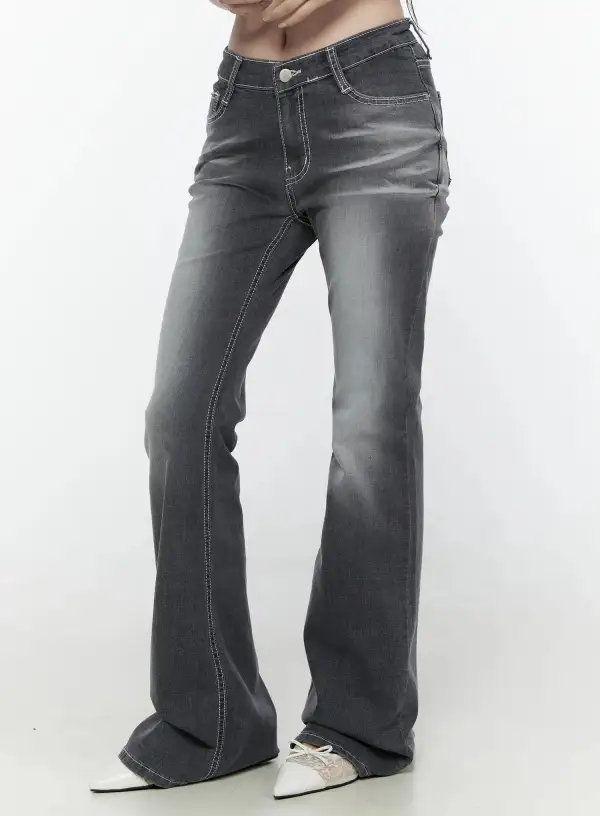 Slim-Fit Wash Bootcut Jeans