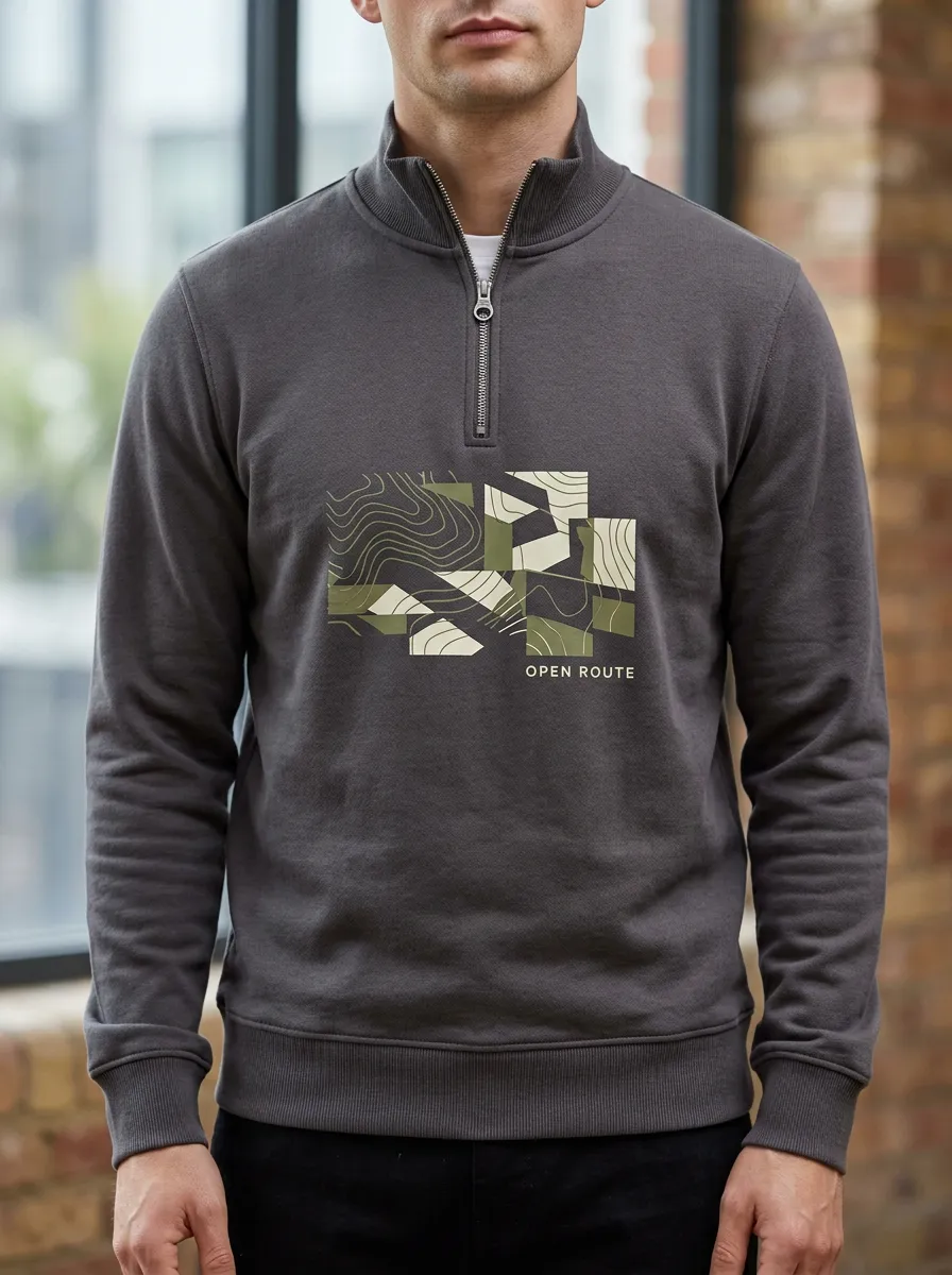 Quarter-Zip Topographic Men's Half-Zip Sweatshirt
