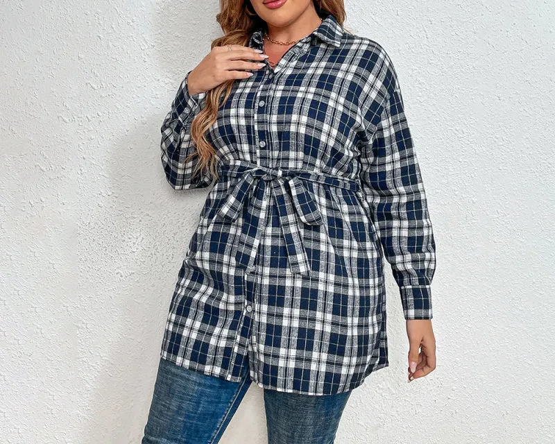 Plus Size Plaid Tie Lapel