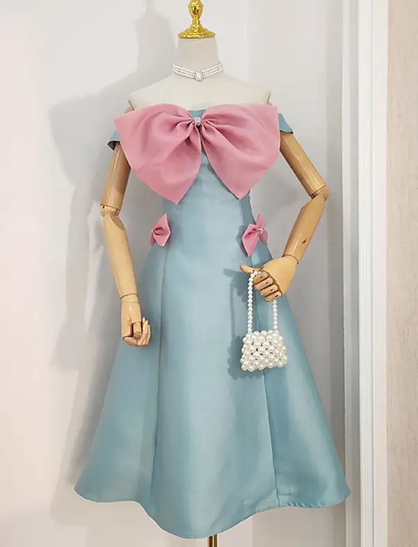Bow Off Shoulder Party Evening Gown