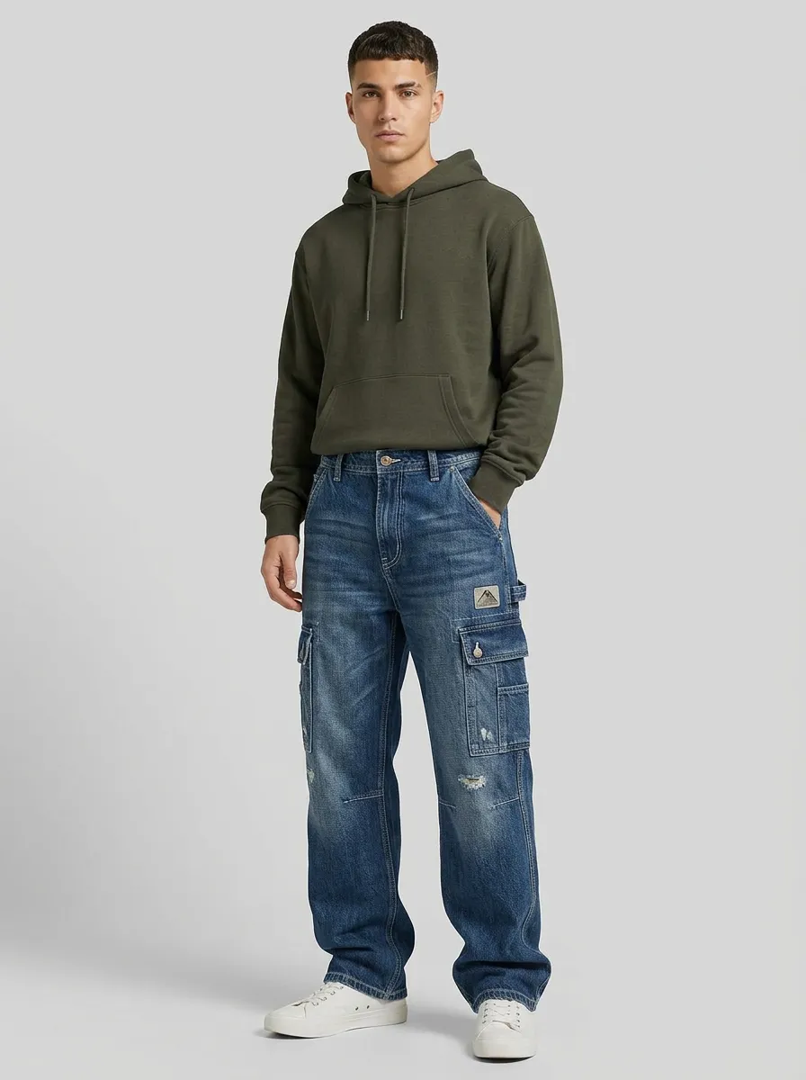 Men's Streetwear Distressed Denim Cargo Jeans