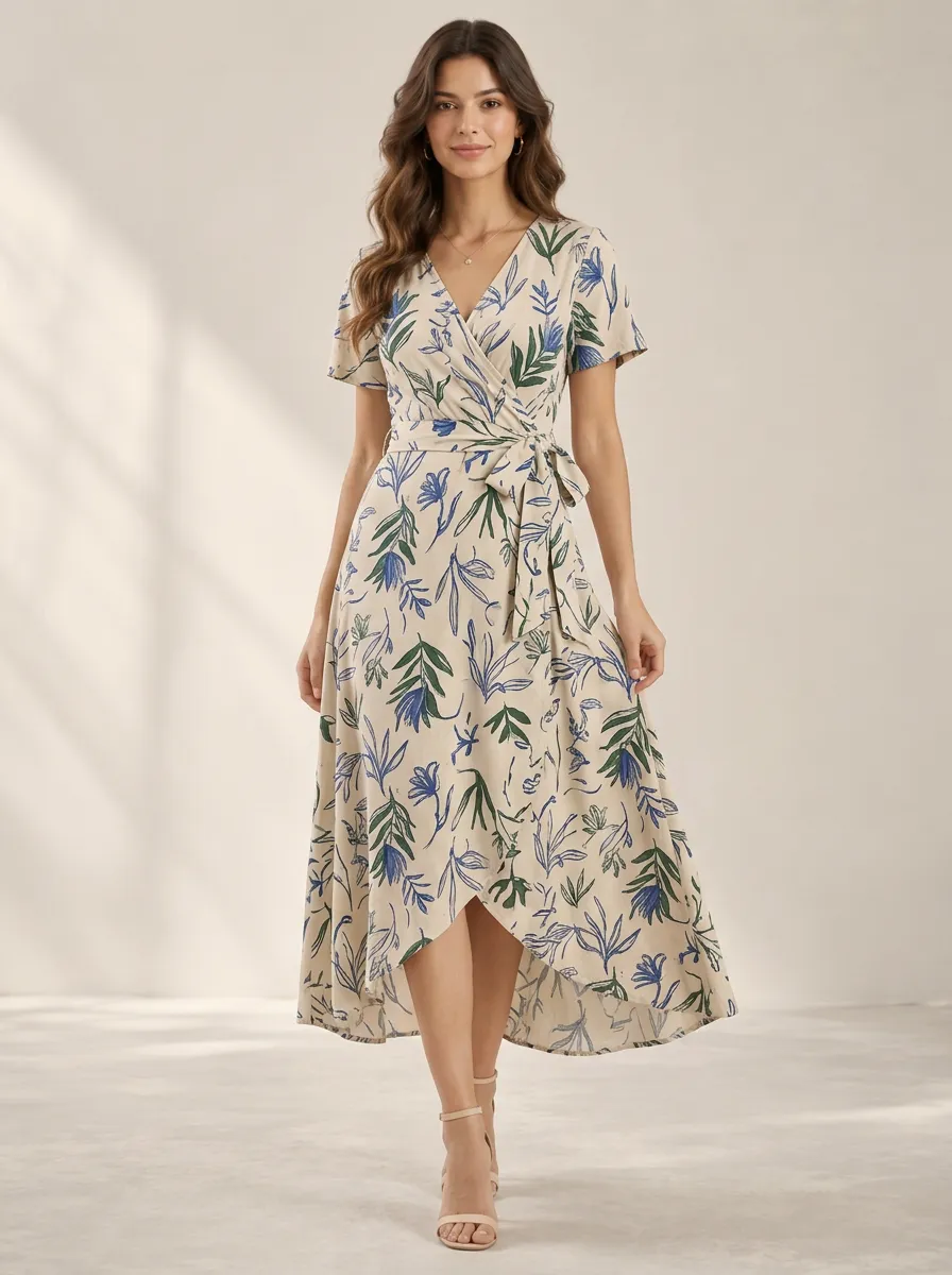 Women's Wrap Weekend Ready Botanical Floral Print Dress