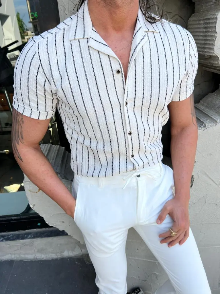 Refined Slim Fit Striped Cotton Casual Shirt