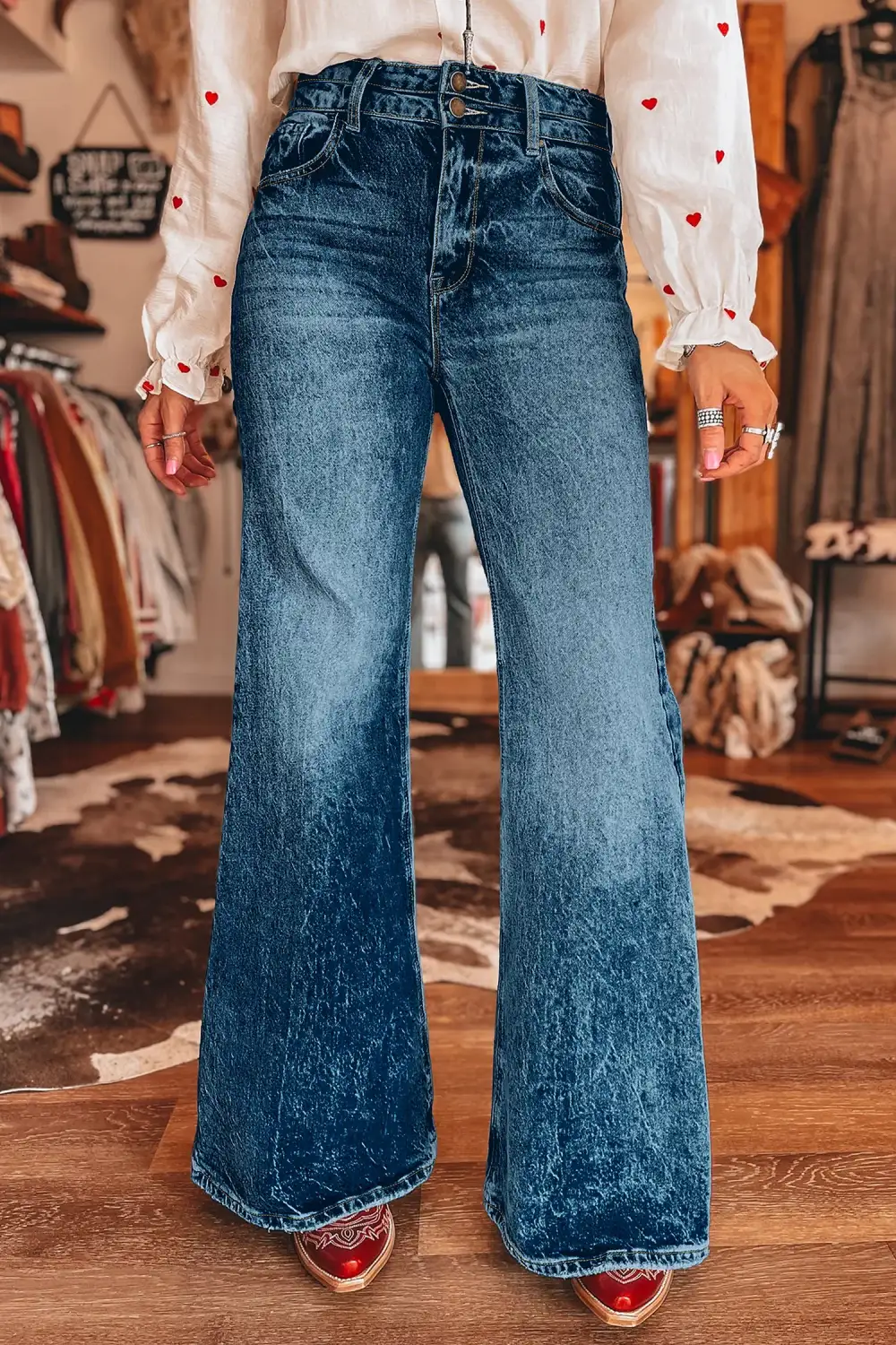 High Waist Flared Pocketed Casual Jeans