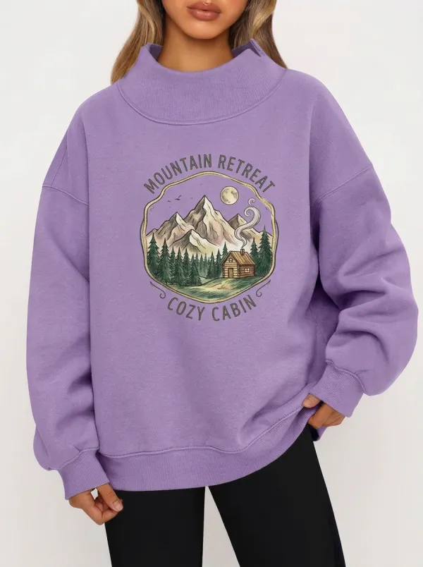 Women's Nature Lover Mountain Cabin Graphic Printed Sweatshirt