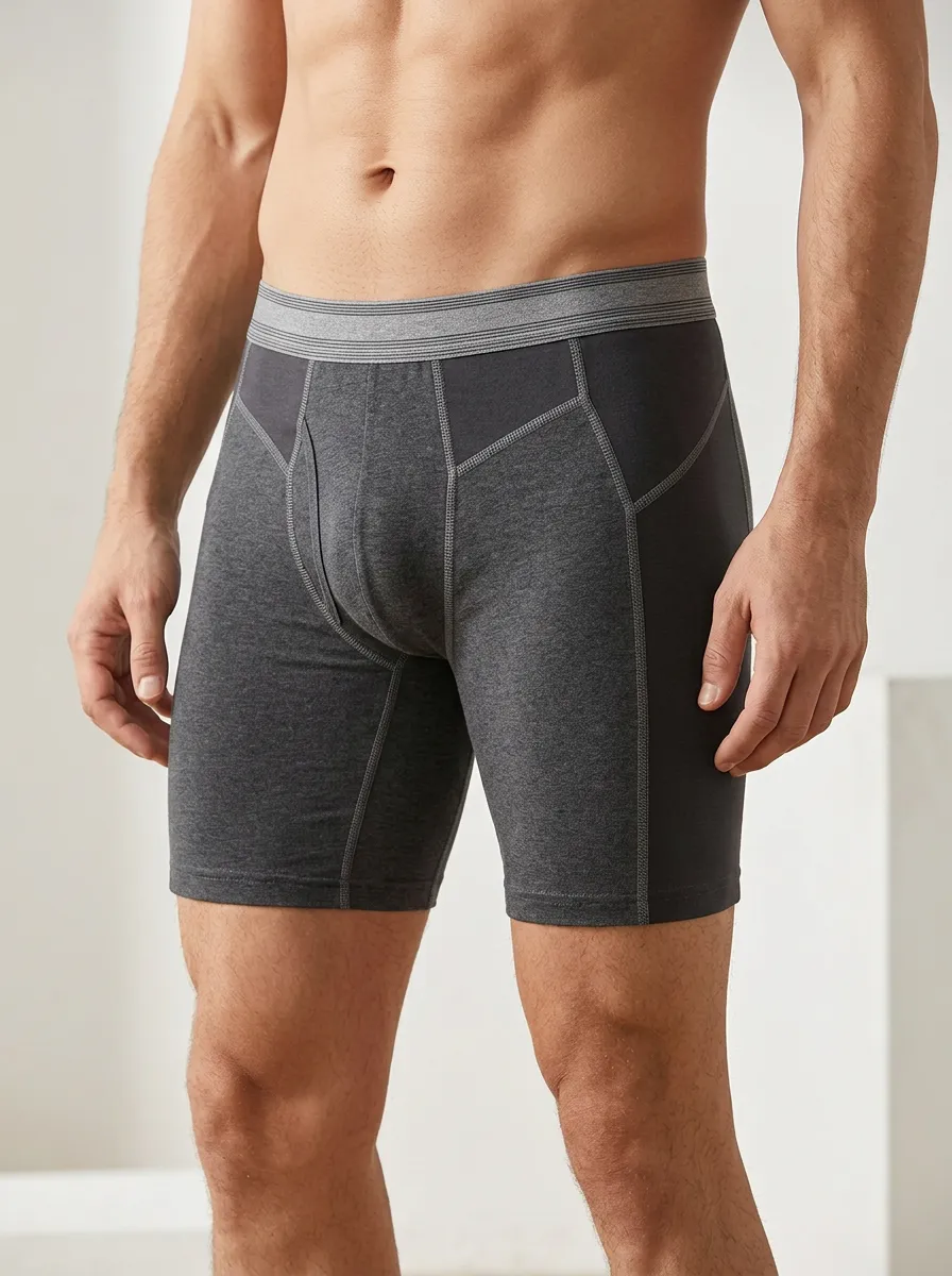 Men's Athletic Performance Grey Contrast Stitch Boxer Briefs