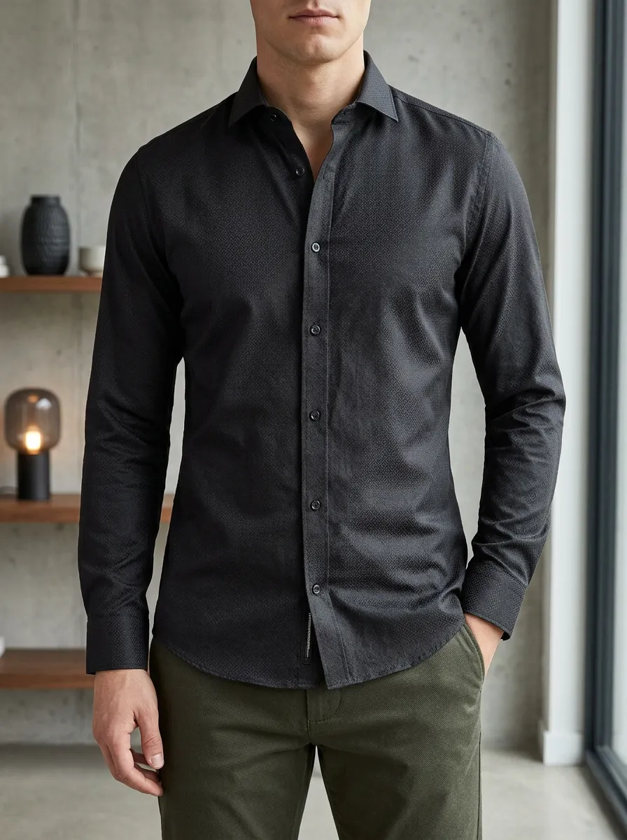 Men's Refined Micro-Print Long Sleeve Slim Fit Shirt