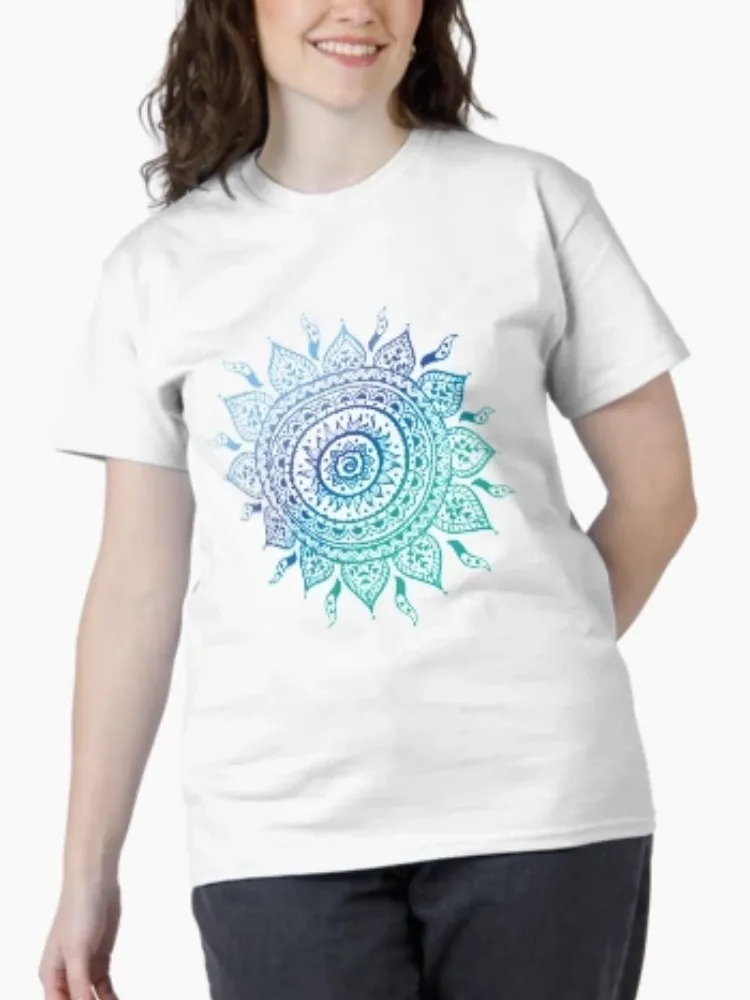 Women's artistic mandala pattern round-neck short-sleeved T-shirt