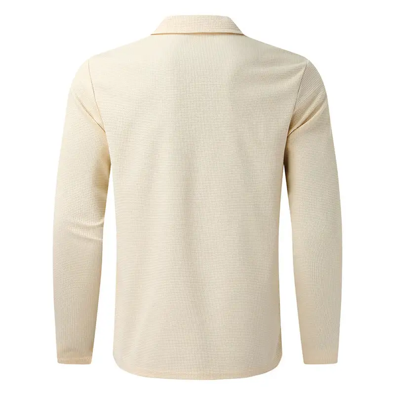 Waffle Texture Long Sleeve Fine Knit Polo Shirt