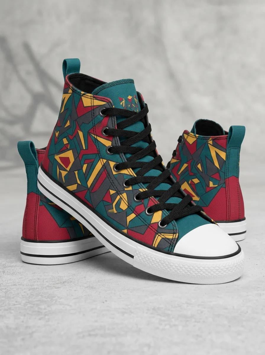 Men's Geometric Abstract Art Printed Canvas High Top Shoes