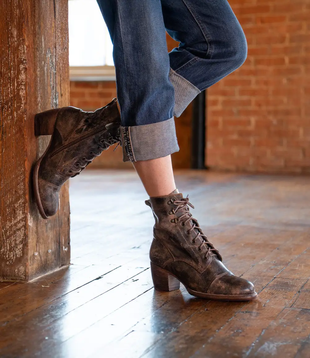 Cap-Toe Side-Zip Lace-Up Boots
